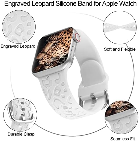 Kazınmış Leopar Bandı ile Uyumlu apple saat bandı 38mm 40mm 41mm 42mm 44mm 45mm, Yumuşak Silikon Çita Baskılı Spor Yedek