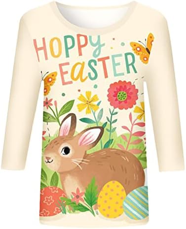 Paskalya tavşanı Gömlek Kadınlar için 2023 Vintage Çiçekli 3/4 Kollu O Boyun Moda Casual Gömlek Bluzlar Kısa Kadın