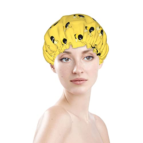 Kadınlar Kullanımlık Streç Hem Saç Şapka Arı Sarı Çift Katmanlar Su Geçirmez duş Bonesi banyo bonesi
