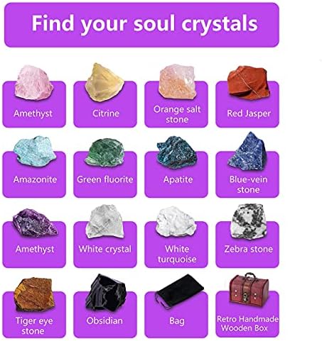 Soulnioi Retro Ahşap kutu ile 14 adet Kristaller ve Şifa taşları Hediye Seti, Meditasyon için enerji Kristalleri, Yoga, Wicca,
