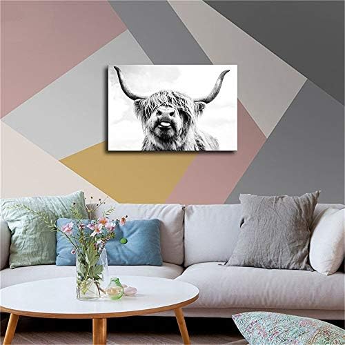 DAH Duvar Sanatı Yayla İnek Resim Sanat Baskı Tuval Ev Odası Dekor Hayvan Sığır Boğa Posteri Duvar-5 (16x24inch-NoFramed,