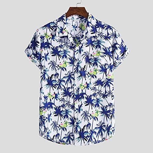 Şık Gömlek Erkek Parti Yaz Açık Ön Gömlek Kısa Kollu Tropikal Baskı Henley Polyester Fit Düğme Aşağı