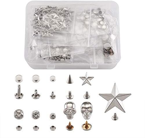 Fashewelry 320 Takım Deri Hızlı Perçin Kafatası Başkanı Yıldız Kristal Rhinestone Karışık Metal Perçin Çiviler Spike Çift