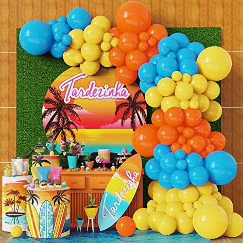 Mavi Sarı Turuncu Balonlar Garland Kiti ile 5/12/18 inç Balon Tropikal Yaz Plaj Hawaii Bebek Duş için 144 adet Doğum Günü