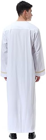Robe Zip Yuvarlak Arap erkek Müslüman Orta Baskılı Boyun Müslüman Elbise yüz kapatma Kadınlar için Pamuk (Beyaz, XL)