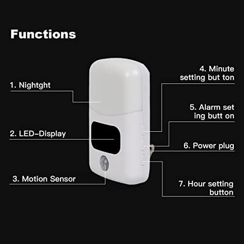 LUXON LED Hareket Sensörü Gece Lambası Dijital alarmlı saat Saat, Banyo Saati Duvara Takın 4000K Sıcak Beyaz,Alacakaranlıktan