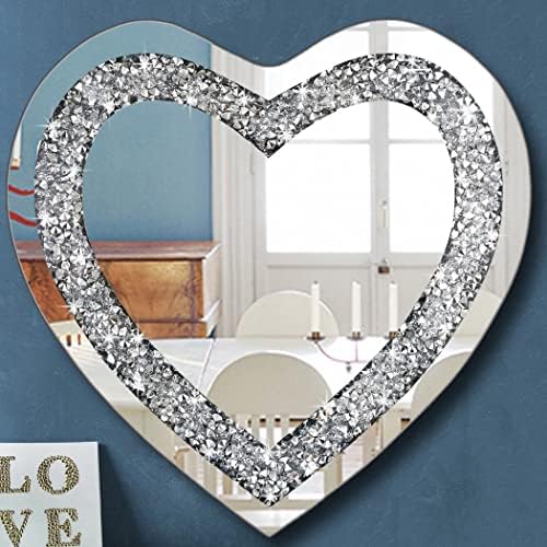 DMDFIRST Kristal Ezmek Elmas Kalp Şeklinde Gümüş Ayna Duvar Dekorasyonu için 24x24x1 inç Duvar Asmak Çerçevesiz Ayna Akrilik