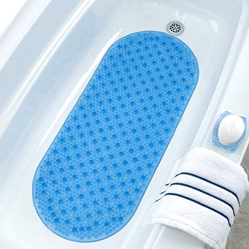 SlipX Solutions Mikroban Korumalı Şeffaf Köpük Banyo Paspası (15 x 35 inç, Ekstra Uzun Kaplama, Oval Şekil, Makinede Yıkanabilir)