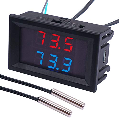weideer Dijital Termometre Çift LED Ekran Fahrenheit Santigrat Ayarlanabilir DC 4-28V -67~+248℉/-55～+120℃ 2 Su Geçirmez NTC