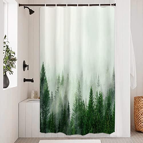 ORTİGİA Puslu Orman Duş Perdeleri Küçük Yarım Boy 36 Wx72 L, Yeşil Doğa Ormanlık Duş banyo perdesi, Fantezi Sis Sihirli Ağaç