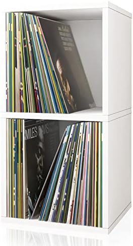 Yol Temelleri 2 Katmanlı Vinil Depolama Küpü Vintage Pikap stand rafı Uyar 140 LP Kayıtları (Beyaz)