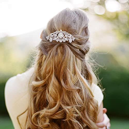 HİÇ İNANÇ Düğün Gümüş Ton Çiçek Desen Gözyaşı Temizle CZ Avusturyalı Kristal Saç Tarak Başlığı