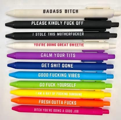 12 Adet Komik Kalemler Geri Çekilebilir Siyah Mürekkep Kalem Snarky Kalemler Ofis Hediye Ofansif Şikayet Negatif Alıntı Kalem