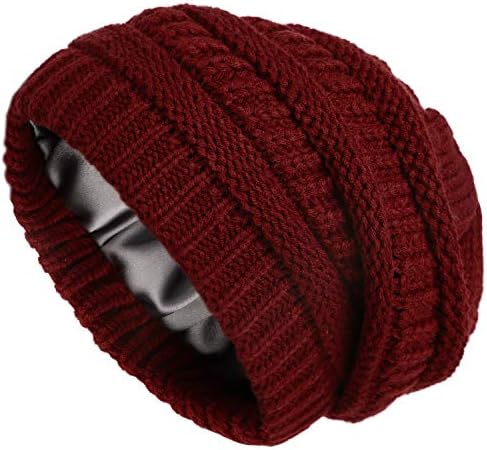Kış Örgü Bere Kadınlar için Saten Astarlı Kablo Kalın Tıknaz Kap Erkek Yumuşak Hımbıl Sıcak Şapka
