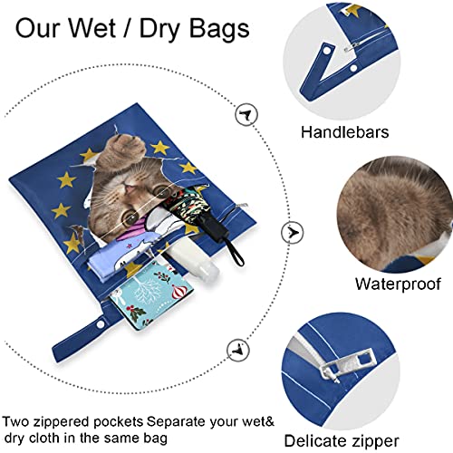bayraklı visesunny Kedi 3D Baskı Fermuarlı Cepli 2 Adet ıslak çanta Yıkanabilir Kullanımlık Seyahat için Geniş Bebek Bezi