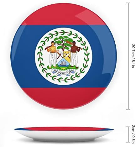 Bayrağı Belize Kemik Çini Dekoratif Levha Yuvarlak Seramik Tabaklar Zanaat Ekran Standı ile Ev Ofis için Duvar Yemeği Dekor