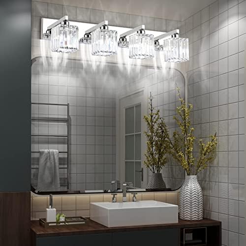 Aipsun banyo aydınlatma armatürleri kristal Modern Vanity aydınlatma armatürleri 4 ışık krom banyo Vanity ışık (ampul hariç)