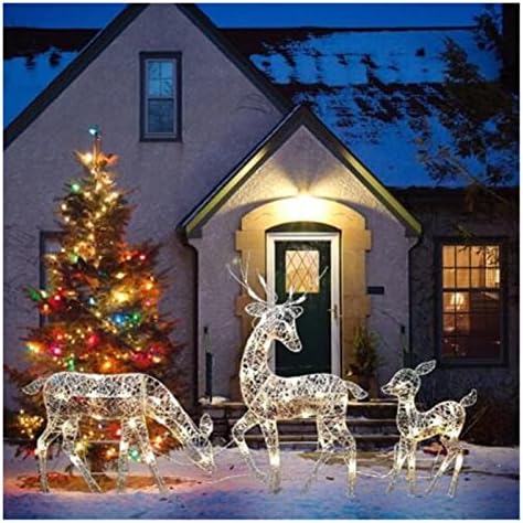 3 adet Demir Sanat Elk Geyik Noel bahçe dekorasyonu ile led ışık Parlayan Glitter Ren Geyiği Noel Ev Açık Yard Süs Dekor