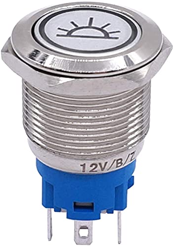 TPUOTI 12 V 19mm mavi LED anahtarı 1NO 1NC 3/4 montaj deliği mandallama tipi gümüş paslanmaz çelik Metal geçiş anahtarı (Boyut: