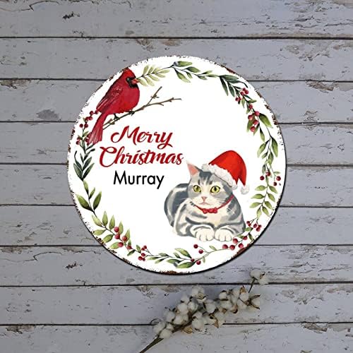 Açık Merry Christmas İşareti Köpek Şapka Cardinalss Çelenk Yuvarlak Metal Tabela Açık Noel Asılı Süslemeleri Vintage Alüminyum