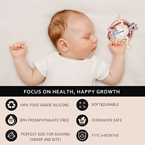 AULEGE Bebek Diş Çıkarma Oyuncak Bebekler için 3-12 Ay, Silikon Bebek Diş Kaşıyıcı Oyuncaklar ile Çıngırak, Çıngırak Duyusal