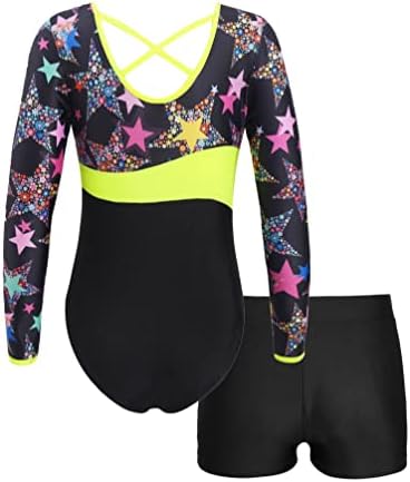 winying Çocuk Kız Uzun Kollu Unitard Bodysuit Şort Spor Jimnastik Leotard Giyim