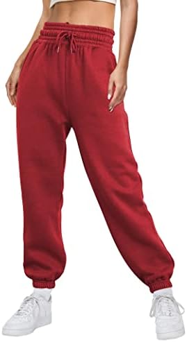 AUTOMET kadın Yüksek Belli Sweatpants Baggy Polar Astarlı dinlenme pantolonu Rahat Geniş Bacak İpli Joggers Cepler ile