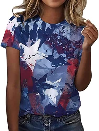 Bayan Artı Boyutu Tunik Üstleri kadın Bayrağı Crewneck Kısa Kollu Gevşek baskı t-shirt Polyester Kadınlar için Tops