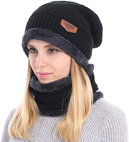 Kış Şapka Eşarp Eldiven Seti Kadınlar Kızlar için örgü şapkalar Eşarp Skullies bere Kap + Dokunmatik Ekran Eldiven