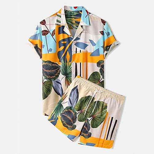 ZYZMH erkek Baskı Seti Yaka Düğmesi Kısa Kollu Gömlek ve Plaj Kısa Yaz Seti Erkekler için Hawaiian Rahat İki Parçalı Set