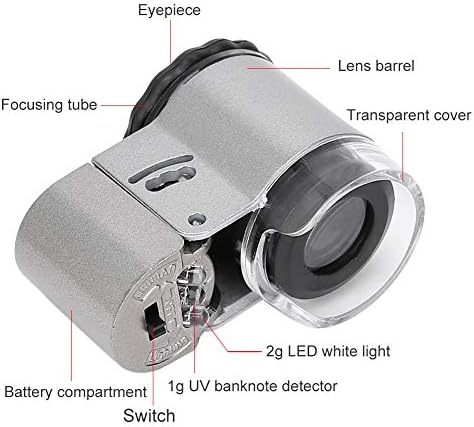 Mini Mikroskop, 50 X mikroskop büyüteç Mini taşınabilir banknot algılama için LED para birimi tespit ışığı ile, Yeşim görüntüleme,