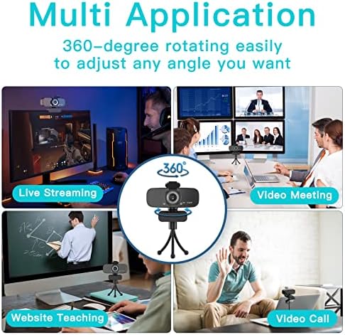 Argmao Masaüstü için Mikrofonlu 1080P HD Web Kamerası, Web Cam Kapaklı ve Web Kamera Standlı USB Bilgisayar Kamerası, PC