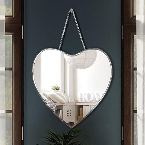 QMDECOR Kalp Şeklinde Ayna ile Demir Zincir Duvar Dekor için 12x12 inç Duvar Asmak Gerçek Cam Çerçevesiz Dekoratif Ayna Glam