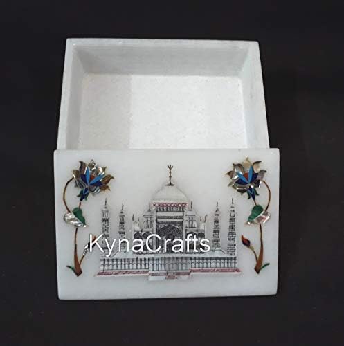7x5 İnç Dikdörtgen Şekli Beyaz Mermer Bileklik Kutusu Renkli Taş Kakma İş Mücevher Kutusu Düğün Hediyesi için