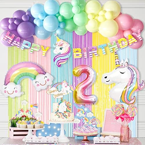 Unicorn 2nd Doğum Günü Parti Süslemeleri Kızlar için, Hombae İkinci Doğum Günü Parti Malzemeleri Kiti, Gökkuşağı Doğum Günü