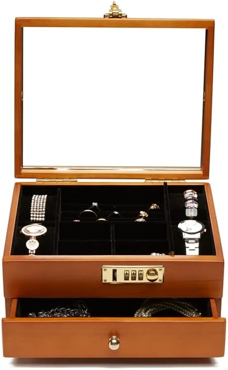 HEEQING AE205 Kilitli Saatler için Mücevher Kutusu, Kombo Kilitli Ahşap Kutu, Kilitlenebilir Organizatör Kutusu Ahşap Mücevher