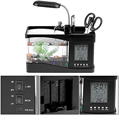 WSSBK USB Masaüstü Mini Akvaryum balık tankı Akvaryum led ışık ile lcd ekran Ekran ve Saat Balık Tankı Dekorasyon (Renk: