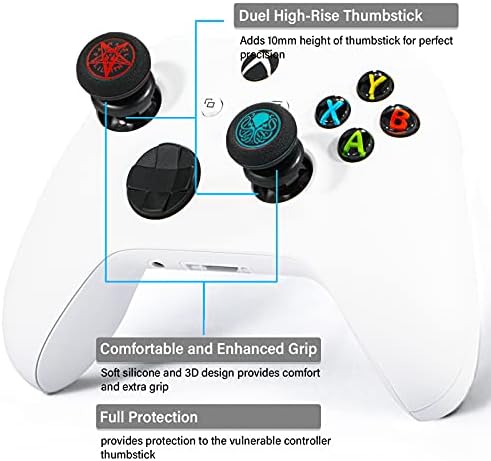 Playrealm FPS Thumbstick Genişletici x 2 ve Baskı Kauçuk Silikon tutma kapağı x 4 Xbox Serisi X / S ve Xbox One Denetleyici(Cthulhu