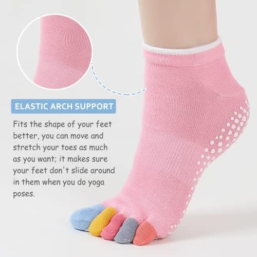 CaıDıeNu Yoga Çorap Kadınlar için, Kaymaz Tam Ayak Çorap Sapları Pilates Barre Dans Bale Hastane, 3 Çift