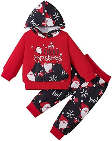 Sevimli Kıyafet Kız Yürüyor Boys Kız Noel Uzun Kollu Santa Karikatür Geyik Baskılar Hoodie T Shirt (Kırmızı, 2-3 Yıl)