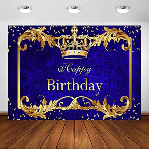 Avezano Prens Doğum Günü Partisi Zemin için çocuğun Kraliyet Mavi ve Altın Kral Taç Parti Dekorasyon Fotoğraf Arka Plan Kraliyet