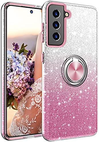 NCLcase Samsung Galaxy S21 Durumda, Kickstand ile Kadınlar Kızlar için Bling Sparkly Glitter Sevimli Telefon Kılıfı, Samsung