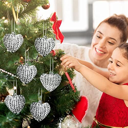 24 Parça Kalp Şekli Noel Cam Süsler Set, temizle Kristal Kalp Şekli Bükülmüş Asılı Süsleme Noel Hediyesi Noel Ağacı sevgililer