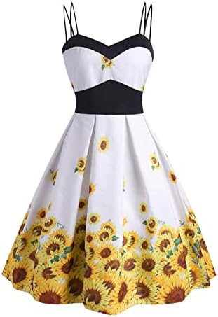 Bayan Sling askı elbise 1950 s Vintage Seksi Kolsuz V Yaka Çiçek Elbise Bayanlar Slim Fit Camiş A-Line Midi Elbise