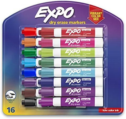 EXPO Low-Odor Dry Erase Markers, Çeşitli Renkler, 36 Sayı ve Düşük Kokulu Kuru Silme İşaretleri, Keski Ucu, Çeşitli Renkler,