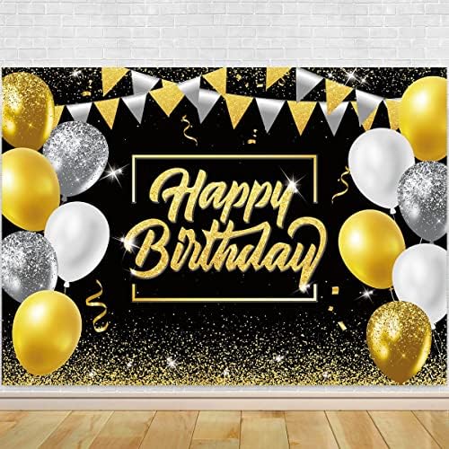5x3ft Siyah ve Altın Mutlu Doğum Günü Süslemeleri Zemin Mutlu Doğum Günü Afiş Zemin Siyah Altın Glitter Balon İşaretleri