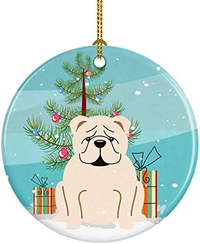 Merry Christmas Ağacı İngilizce Bulldog Beyaz Seramik Noel Süs