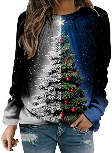 Parlak led Noel Tee Gömlek Kadınlar için Uzun Kollu Neon Üstleri Güz Sevimli Gevşek Fit Noel Ağacı Crewneck Tişörtü