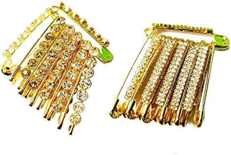 Altın Rengi Büyük Taşlar ve Çift Hat Elmas Tasarım Emniyet pimi veya Saree pin seti-24 Adet