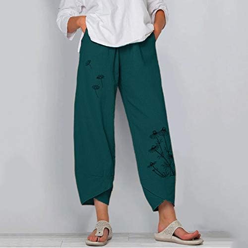 mmknlrm Gevşek Keten rahat pantolon kadın Moda Pamuk Baskı ve Geniş Bacak Pantolon İş Pantolonu Kadın Streç (Yeşil, XL)